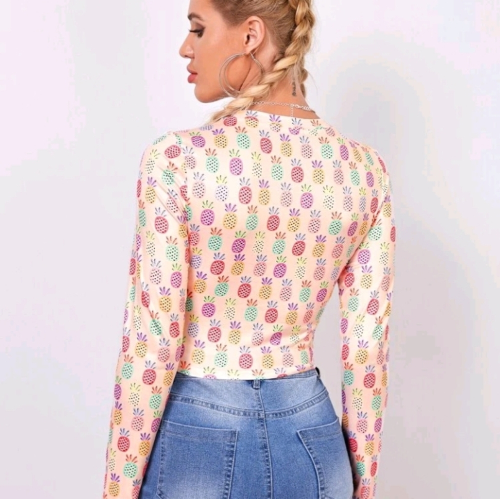 Shein All Over Pineapple Crop  Print Tee